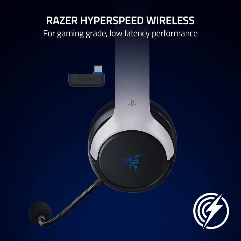 Razer Kaira HyperSpeed Wireless Gaming Headset for Playstation 5 / PS5, PS4, PC, Mobile: 50mm Drivers - HyperClear Cardioid Mic - Memory Foam Cushions - Bluetooth - 30 Hr Battery - White Black