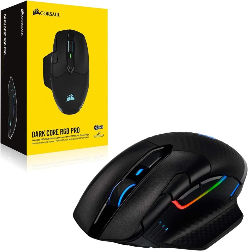 Corsair Dark Core RGB Pro, Wireless FPS/MOBA Gaming optical Mouse with SLIPSTREAM Technology, Black, Backlit RGB LED, 18000 DPI, Optical,CH-9315411-NA