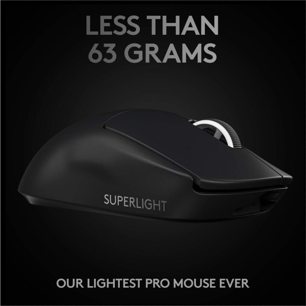 Logitech G PRO X SUPERLIGHT Wireless Gaming Mouse, Ultra-Lightweight, HERO 25K Sensor, 25,600 DPI, 5 Programmable Buttons, Long Battery Life, Compatible with PC / Mac - Black