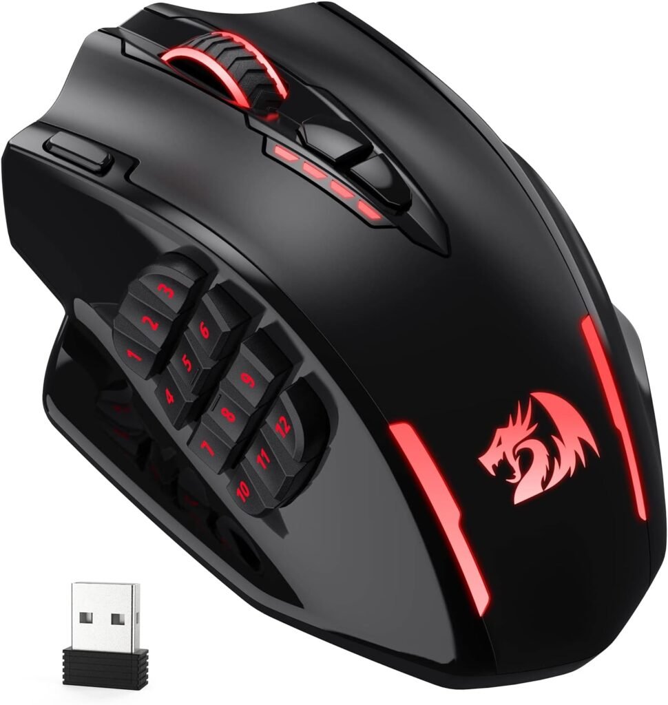 Redragon M908 Impact RGB LED MMO Gaming Mouse with 12 Side Buttons, Optical Wired Ergonomic Gamer Mouse with Max 12,400DPI, High Precision, 20 Programmable Macro Shortcuts, Comfort Grip